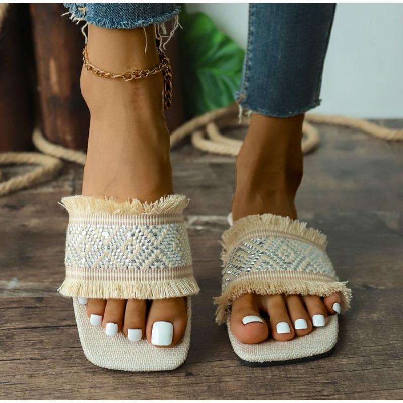 Fashion New Women Summer Straw Woven Casual Slippers Outdoor Espadrille Flip-flops Fashion Flat Ladies Sandals and Slippers Plus Size 43