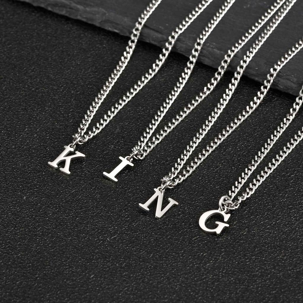 Collar Inicial Letra A-Z para Hombre Vnox, Cadena de Cuerda de Acero Inoxidable Impermeable de 60 cm, Cadenas O-chain Cubanas, Collares con Colgante de 26 Letras