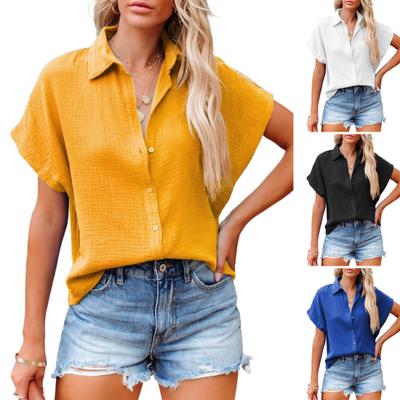 Womens Linen Short Sleeve Blouse Casual T Shirt  Summer Holiday Ladies Bat Top