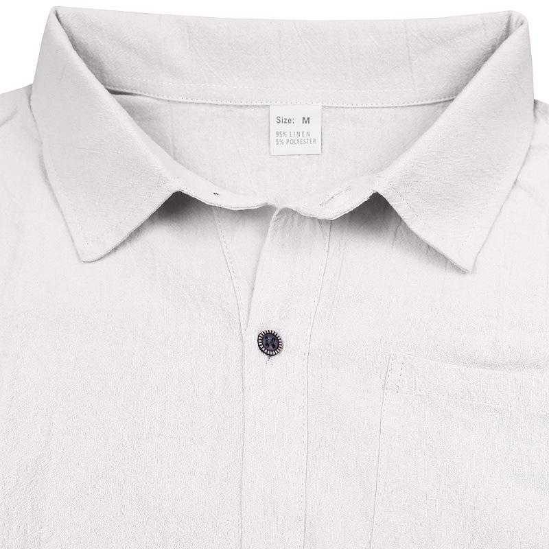 Men's European Linen Summer Two-Piece Set: Short-Sleeve Shirt & Long Pants for Travel or Beach
