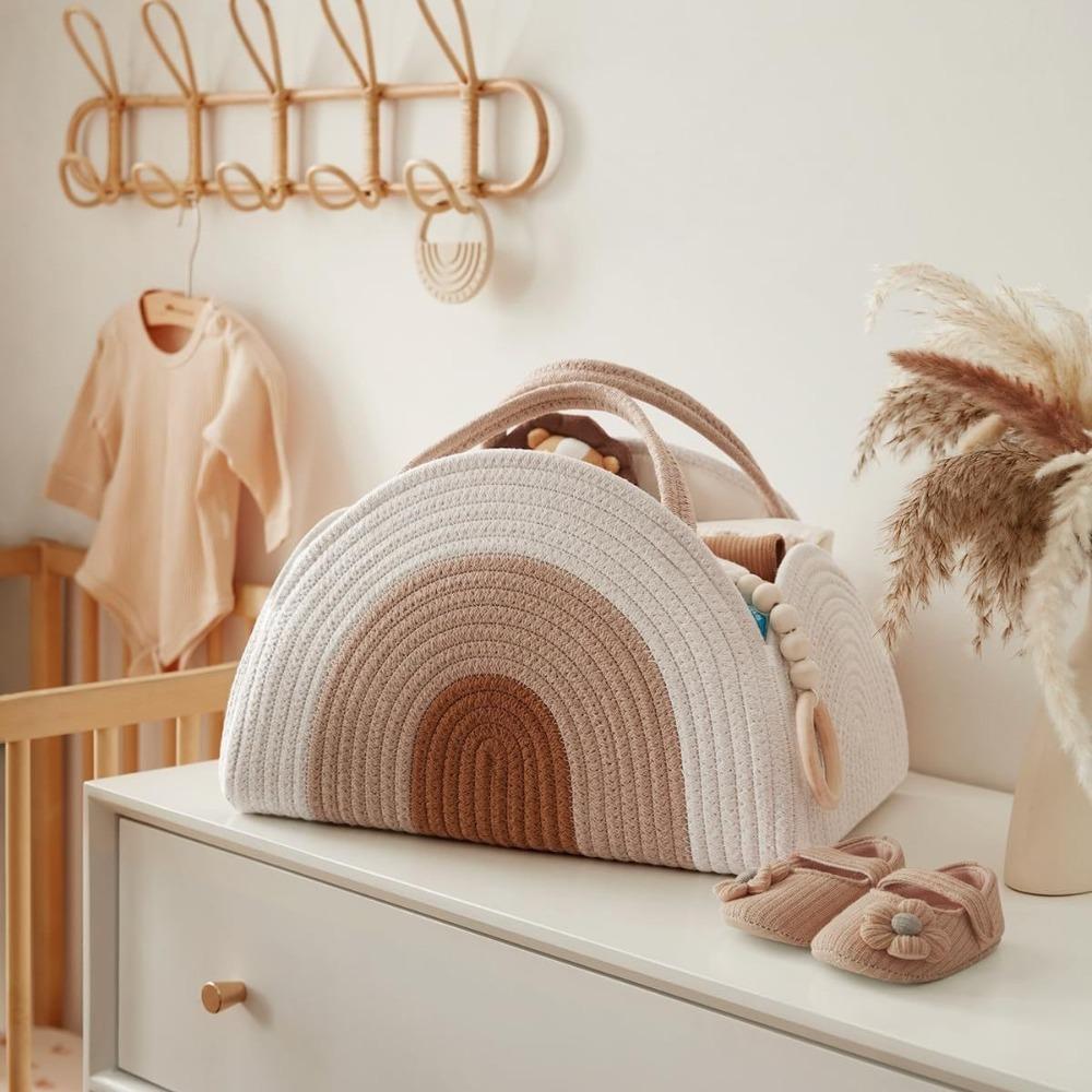 Woven Cotton Rope Baby Diaper Organizer Newborn Essentials Diaper Storage Bag Diaper Basket