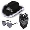 3Pcs Cowgirl Hat Set For Women 3 Light Modes Light Up Tiara With Bandana And Heart Shape Sunglasses Glitter Drawstring Cowboy Hat Dress Decoration