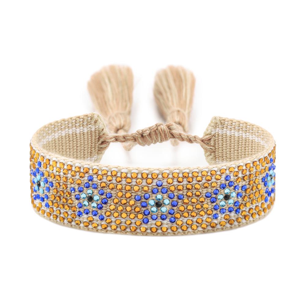Devil's Eye Rhinestone Friendship Bracelet - Blue Eye Handmade Tassel Bracelet