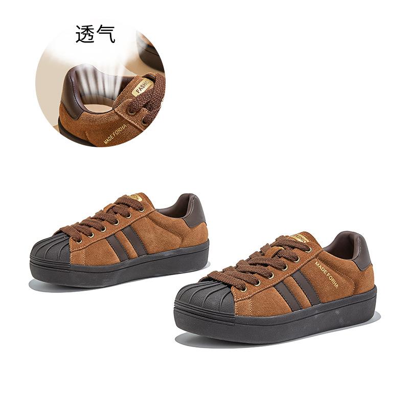 Leather Shell Head Retro Little White Shoes Women's 2025 Autumn New Platform Versatile Shoes Women's Casual Not Tired Feet Women's Shoes