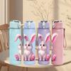 1PC Cute Easter Bunny Animal Pattern 750ml Color Plastic Sports Water Bottle Leakproof Flip Straw Lid Suitable for Sports Office Home Use