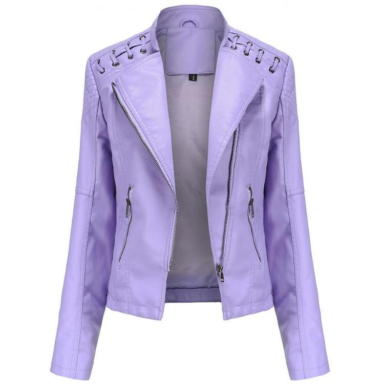 Stylish Women Faux Leather Moto Jacket Retro Lacing Detail PU Biker Coat Casual Zip Up Outerwear Slim Fit Short Classic Plus Size S-4XL