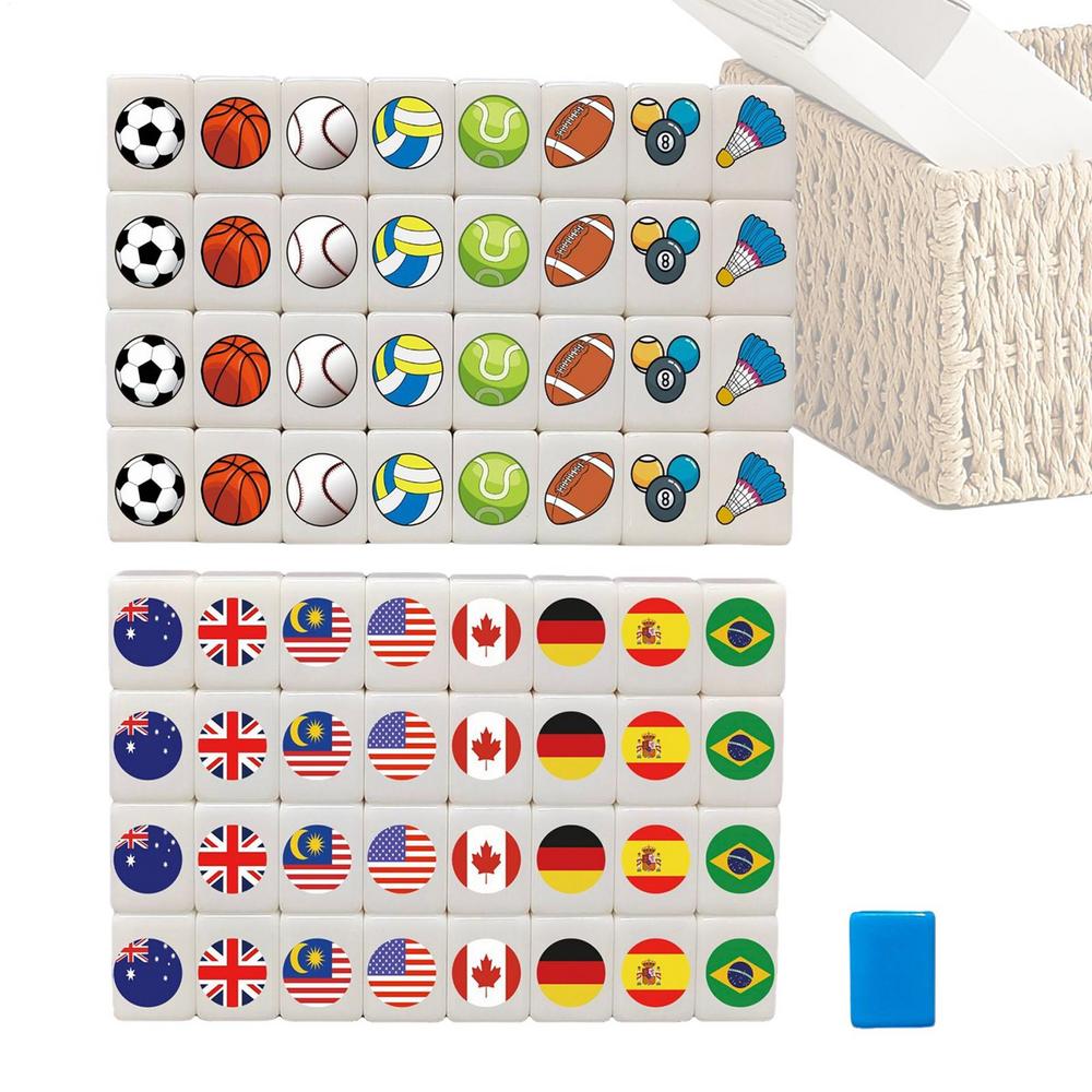 Harz-Mahjong-Spiel, Mahjong-Set mit Nationalflaggen, Geeignet für Männer, Frauen, Jugendliche, Mädchen, Familien, Freunde und Urlaube.