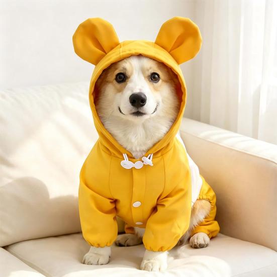 Jijijing Hooded Dog Jumpsuit, Waterproof Windproof Pet Four-Leg Jacket with Ears, Cute Puppy Padded Warm Hoodie for Small Dogs