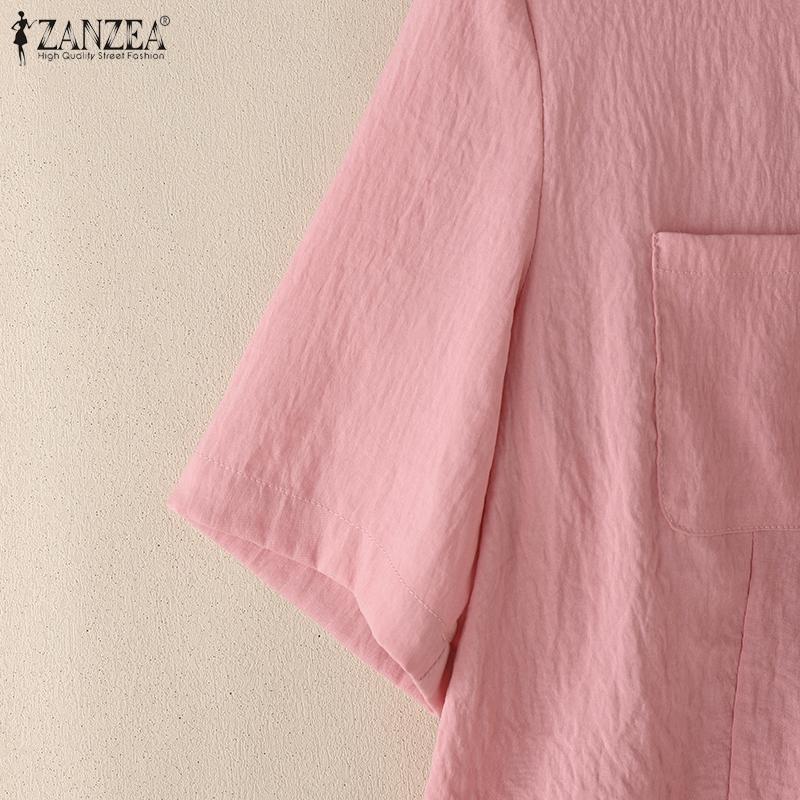 ZANZEA Women Floral Embroidery Casual Round Neck Short Sleeve Blouse