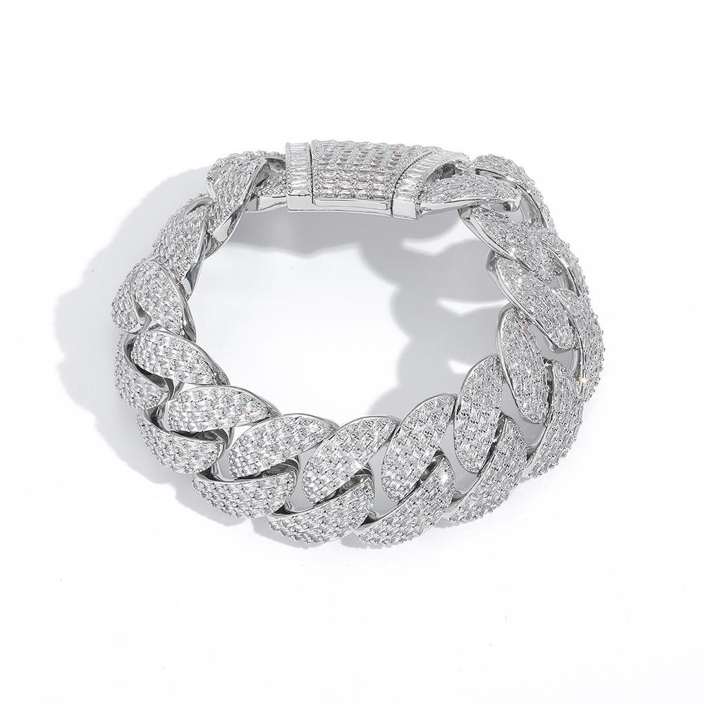 BES Fashion Gold Plated Chunky 22mm Miami Bubble Cuban Chain Bracelet Iced Out Baguette Zirconia Cuban Link Bracelet for Men