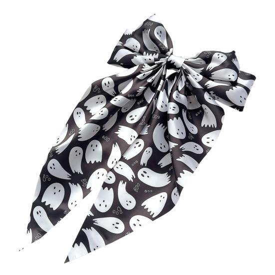 Decorative Halloween Hair Clip Silky Satin Bows for Women, Big Ribbon Bow Clips Girls, Hairstyle Accessory Oversized Long Tail Barrettes, Cute