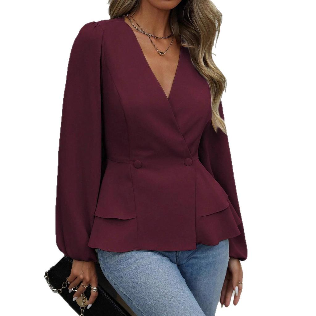 2025 Women's French Lace Slim Fit Waist-Cinched Long Sleeve Shirt