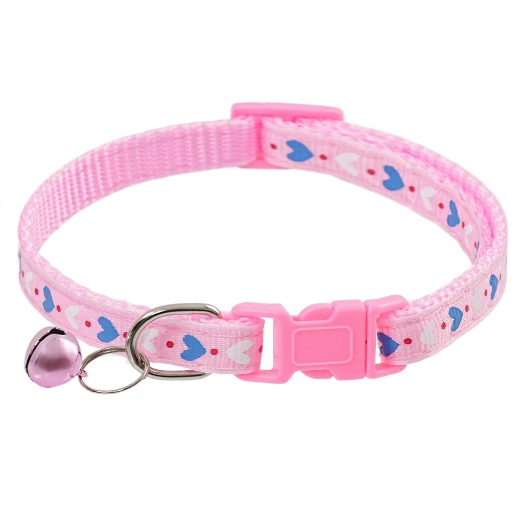 Pet Collar With Silent Bell For Cats And Dogs Adjustable Soft Fabric Love Heart Pattern