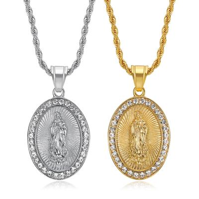 Classics Stainless Steel Circular Virgin Mary Pendant Necklace for Women Fashion Gold Plated Square Pearl Chain Party Gifts