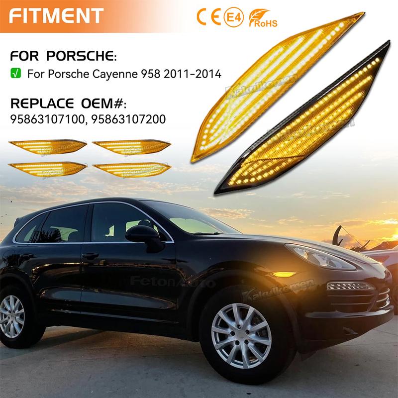 2Pcs For Porsche Cayenne 958 92A 2010-2014 Dynamic LED Side Marker Lights Turn Signal Blinker Indicator Lamps OEM#95863107100