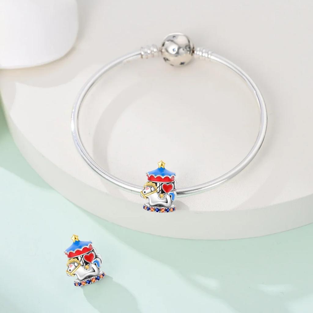 Amusement Park White Horses Bead Fit Bracelet 925 Silver Charms Jewelry Diy Child Gift Bracelet Children's Day