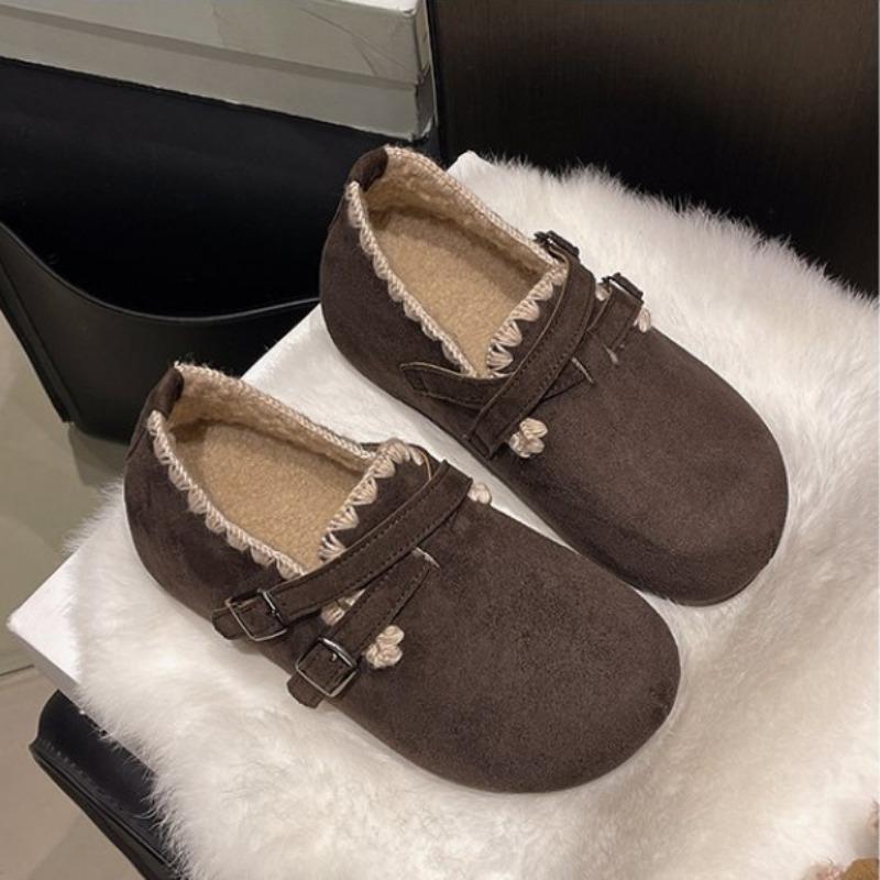 

Толстая подошва, внутренняя высота, бархатные теплые женские зимние новые универсальные всеобъемлющие хлопковые туфли на одной педали, тренд 40 малиновый