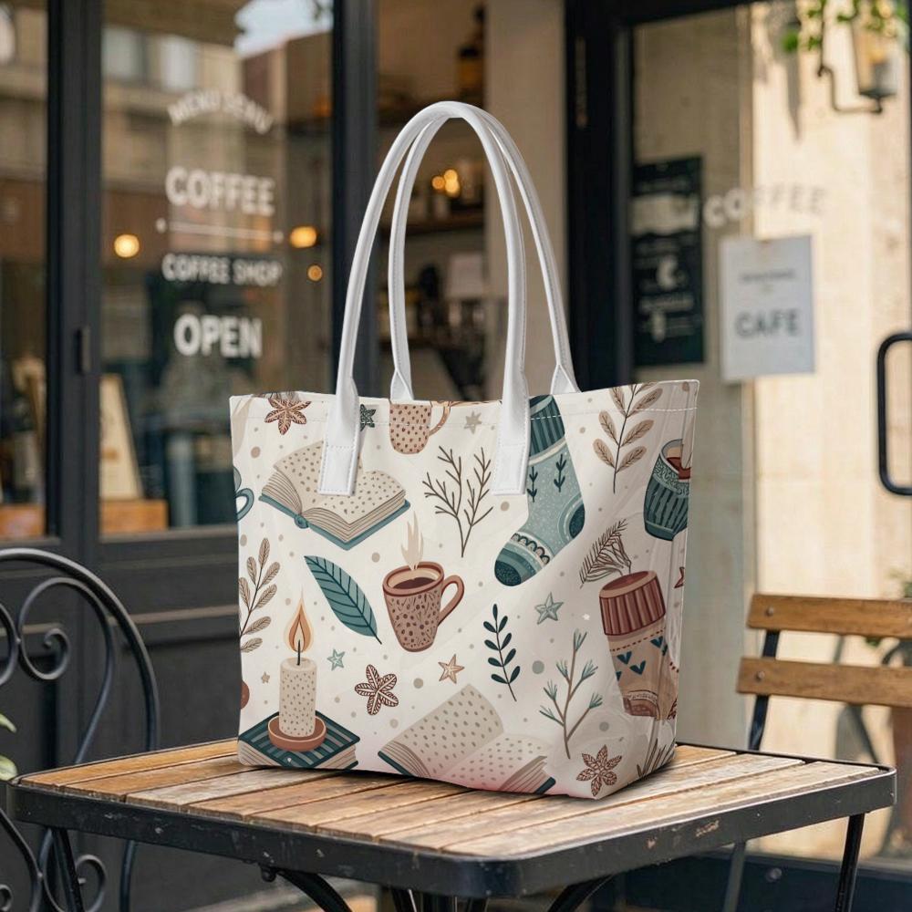 Warm Autumn Theme Printed Casual Tote Bag for Daily Shopping Outdoor Commute Portable Shoulder Bag