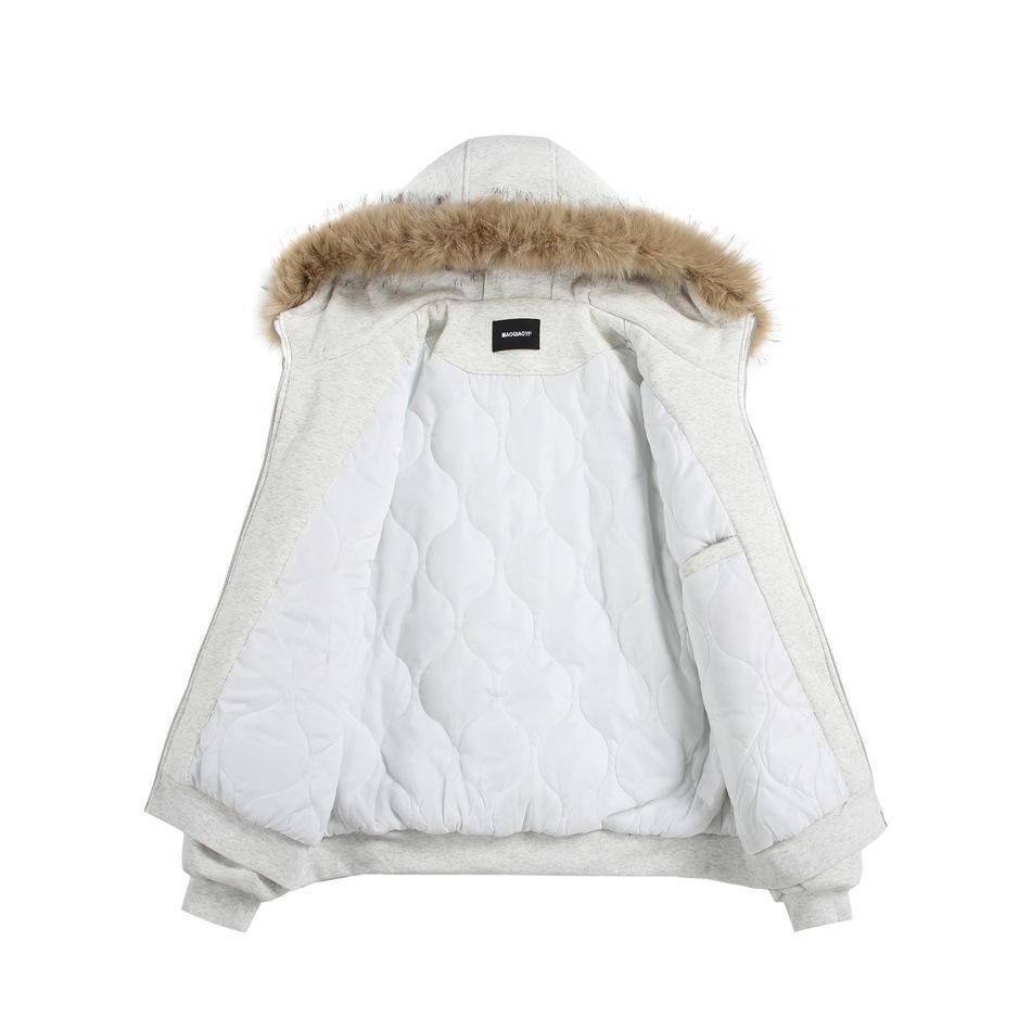 Maoqiaoyi Unisex Retro Mountain Eagle Hooded Jacket with Detachable Fur Collar, Winter Cotton Coat