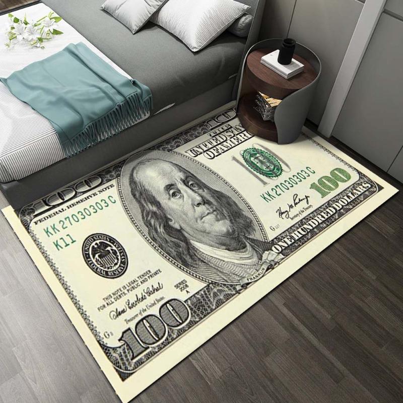 US Dollar Bill Print Carpet - Creative Money Design Floor Mat for Living Room Entrance Foyer Decor with Currency Pattern