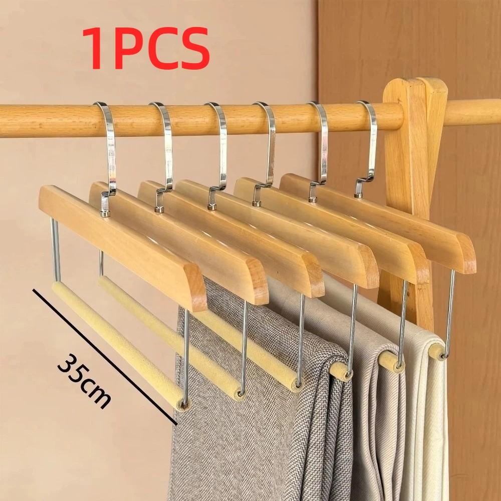 Premium Pants Hanger Wooden Storage Rack Portable Velvet Coat Hanger  Clothing Store Home Use