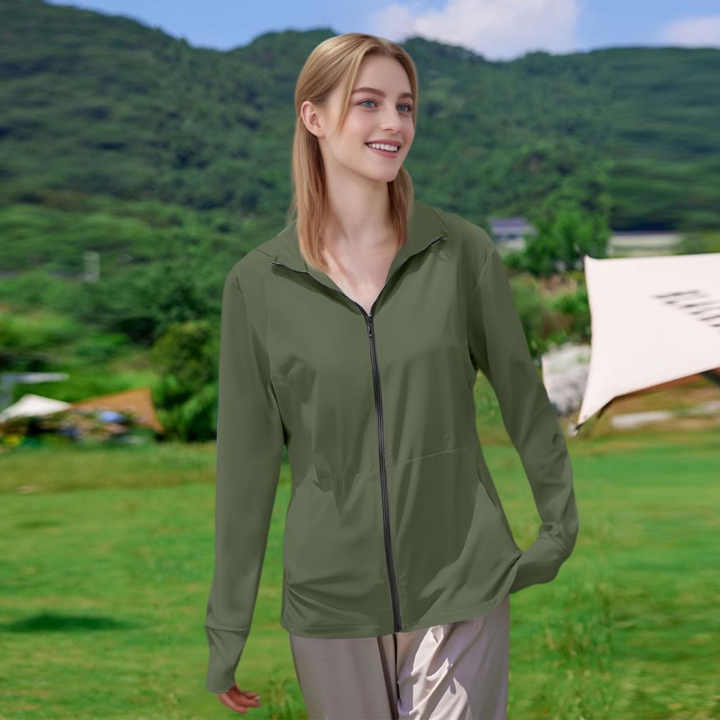 Women's Sun Shirt Ice Silk Hoodie Long Sleeve Outdoor Hiking Summer Coat