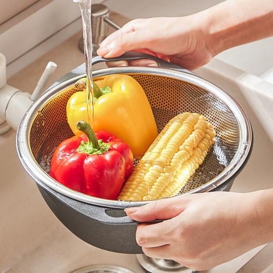 Drain Basket Double Layers with Handle Kitchen Draining Bowl Hollow Out Quick Drainage Fruit Salad Washing Storage Strainer Drainer Vegetable
