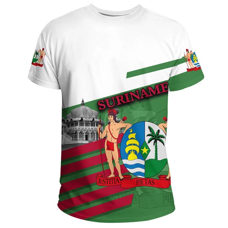 

Футболка с графическим принтом флага Суринама для мужчин, 3D-печатные футболки с национальной эмблемой Суринама, летние спортивные топы для мальчиков в стиле Боливии, уличные футболки XXL