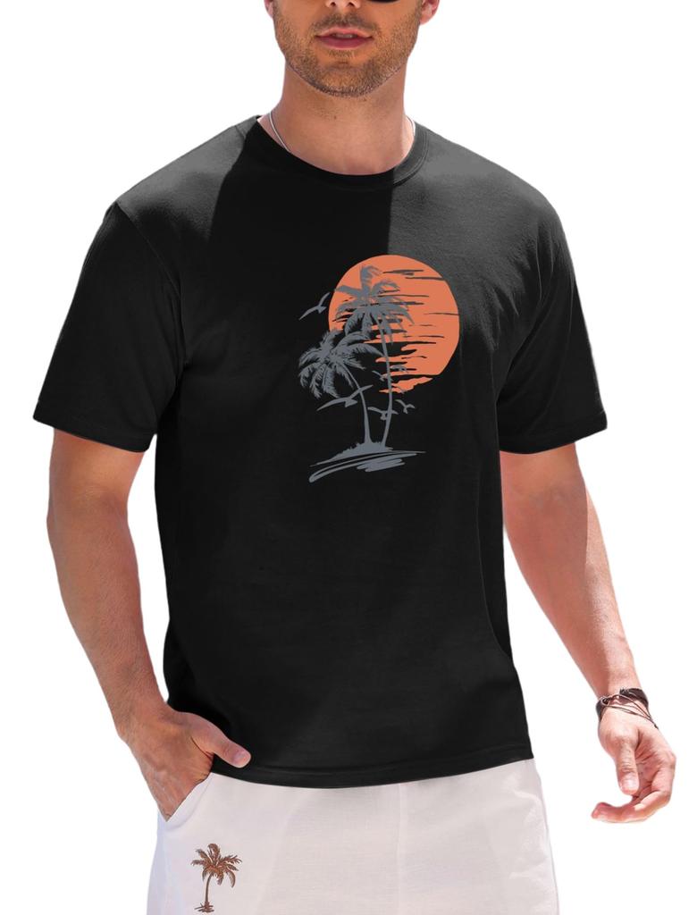 2025 Nouveau T-shirt Sport Homme Manches Courtes Imprimé Palmier Chemise Décontractée Rétro Hawaï Printemps Été Plage T Manches Courtes Large