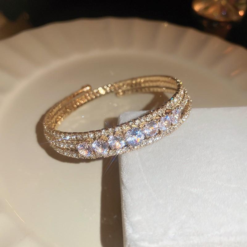 Super Flash Zircon Round Heart-shaped Flower Multi-layer Open Bracelet Exquisite and Beautiful Bracelet Light Luxury Jewelry Women