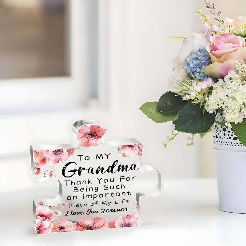 2D Flat "To My Grandma" Elegant Acrylic Puzzle Gift for Grandma Plaque, Floral Design, Suitable for Wall Decoration, Porch, Room, Villa, Accents Home,
