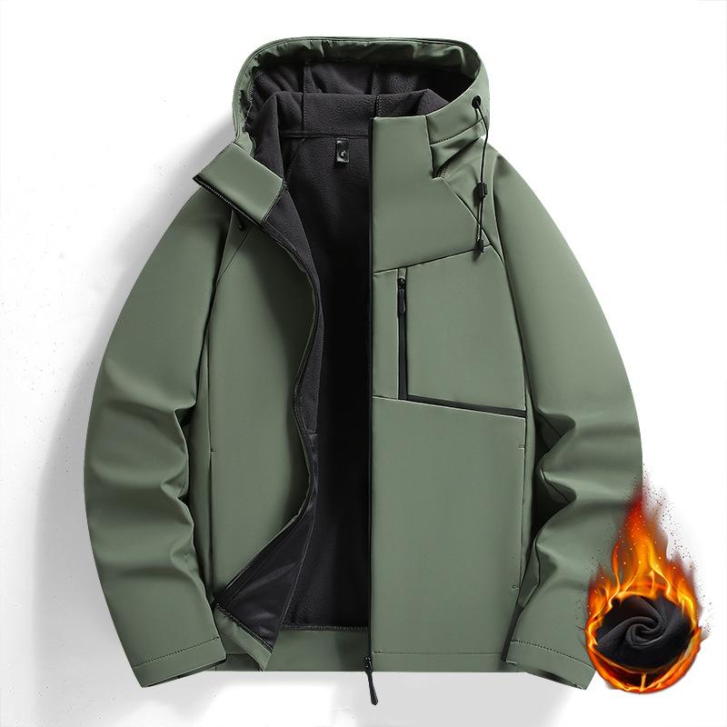 Soft Shell Jacket Men's and Women's Autumn and Winter Fleece Thickened Warm Loose Couple Coat Hooded Jacket
