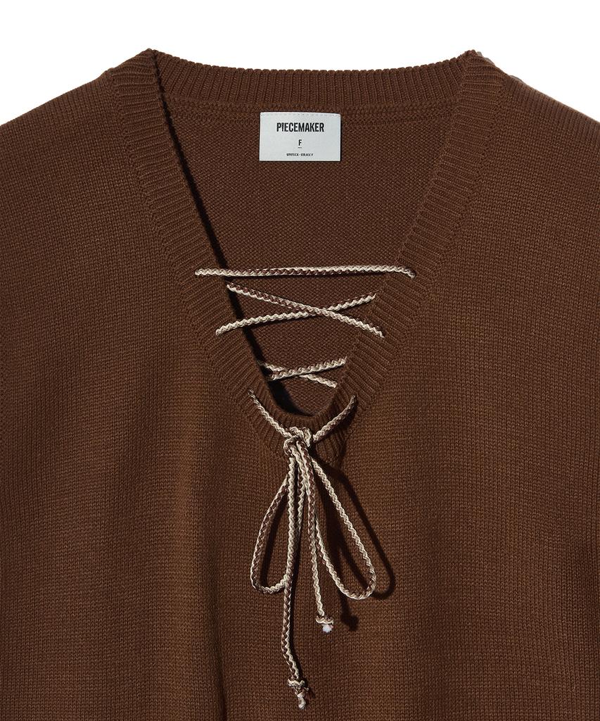 Peace Maker Lace Up Knit Vest (Brown)