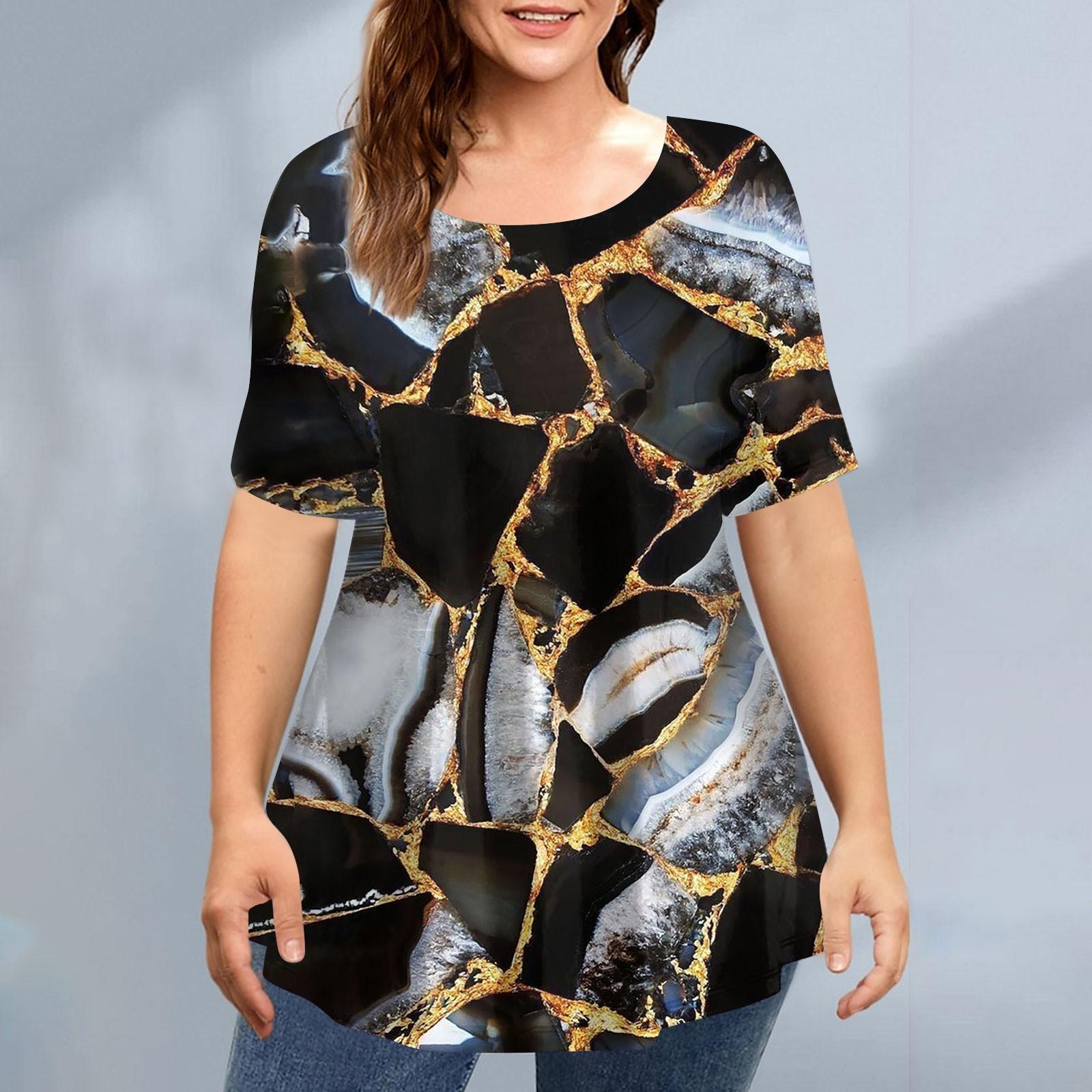 

Женский топ с коротким рукавом с круглым вырезом и принтом, свободные повседневные топы с короткими рукавами больших размеров XXL чёрный