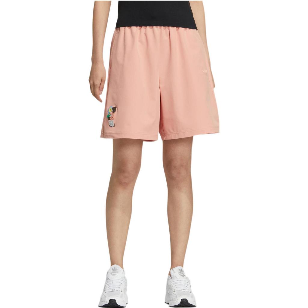 adidas Originals Embroidered Pattern Casual Straight Leg Shorts Women Shorts Pink HR3478