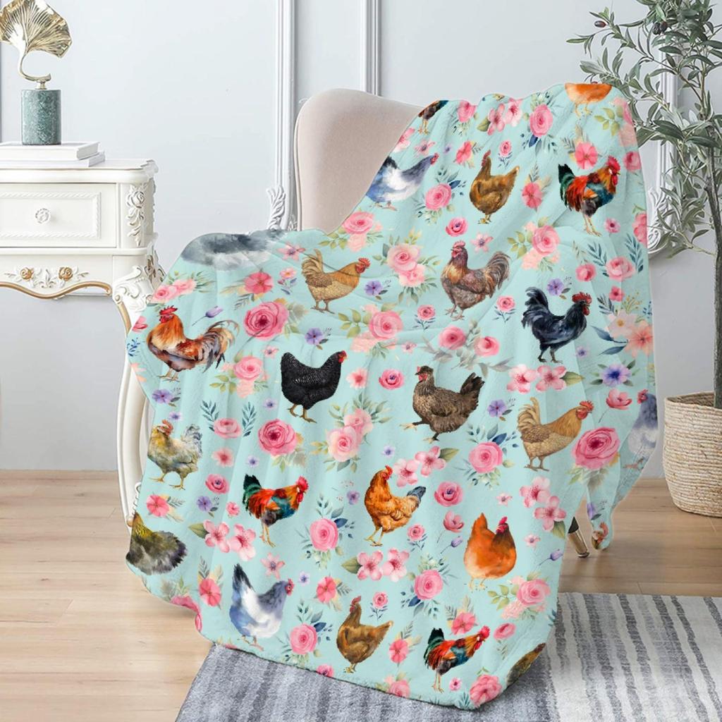 Chicken Flower Series Printed Blanket for Sofa Bed Travel Camping Living Room Office Conditioning Blanket for All Seasons Gifts