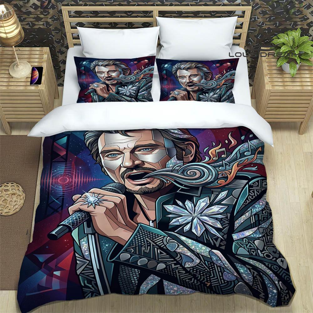 3D Johnny Hallyday bedruckte Bettwäsche-Sets exquisites Bettwaren-Set Bettbezug Steppbett-Set Bettwäsche-Set Luxus Geburtstagsgeschenk
