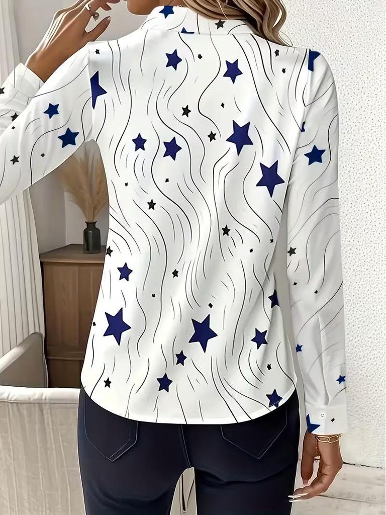 Elegant French Retro Print Long Sleeve Lapel Shirt for Spring/Summer