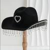 Rhinestone Western Cowgirl Hat Metal Chain Solid Cowboy Hat Heart Accessories Music Festival Dance Hat Curved Eaves Light Hat
