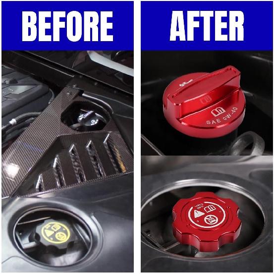 4Pcs Engine Oil Cap Brake Fluid Cap Wiper Washer Cap Radiator Cap Cover Trim Set, Aluminium Alloy Engine Oil Cap Cover Decorative Set Accessories for