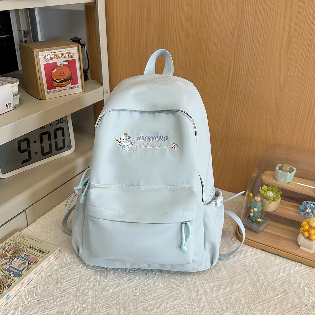 Schoolbag Solid Color Student Backpack English Cartoon Embroidery High Value School Bag Female Class Travel Commuting Versatile Backpack