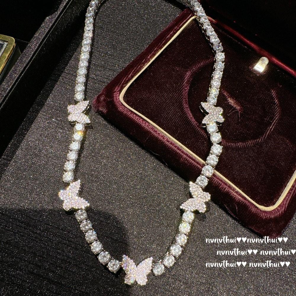 Italian Vintage Butterfly Gem Necklace Vintage Sparkling, Flower Sugar Cube Zircon Bracelet Set