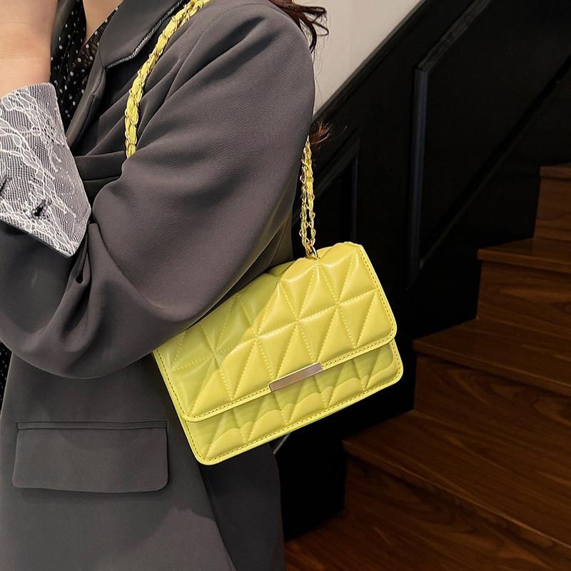 Temperament Simple Solid Color Shoulder Messenger Bag Chain Bag Spring and Summer New Small Square Bag Niche High Sense