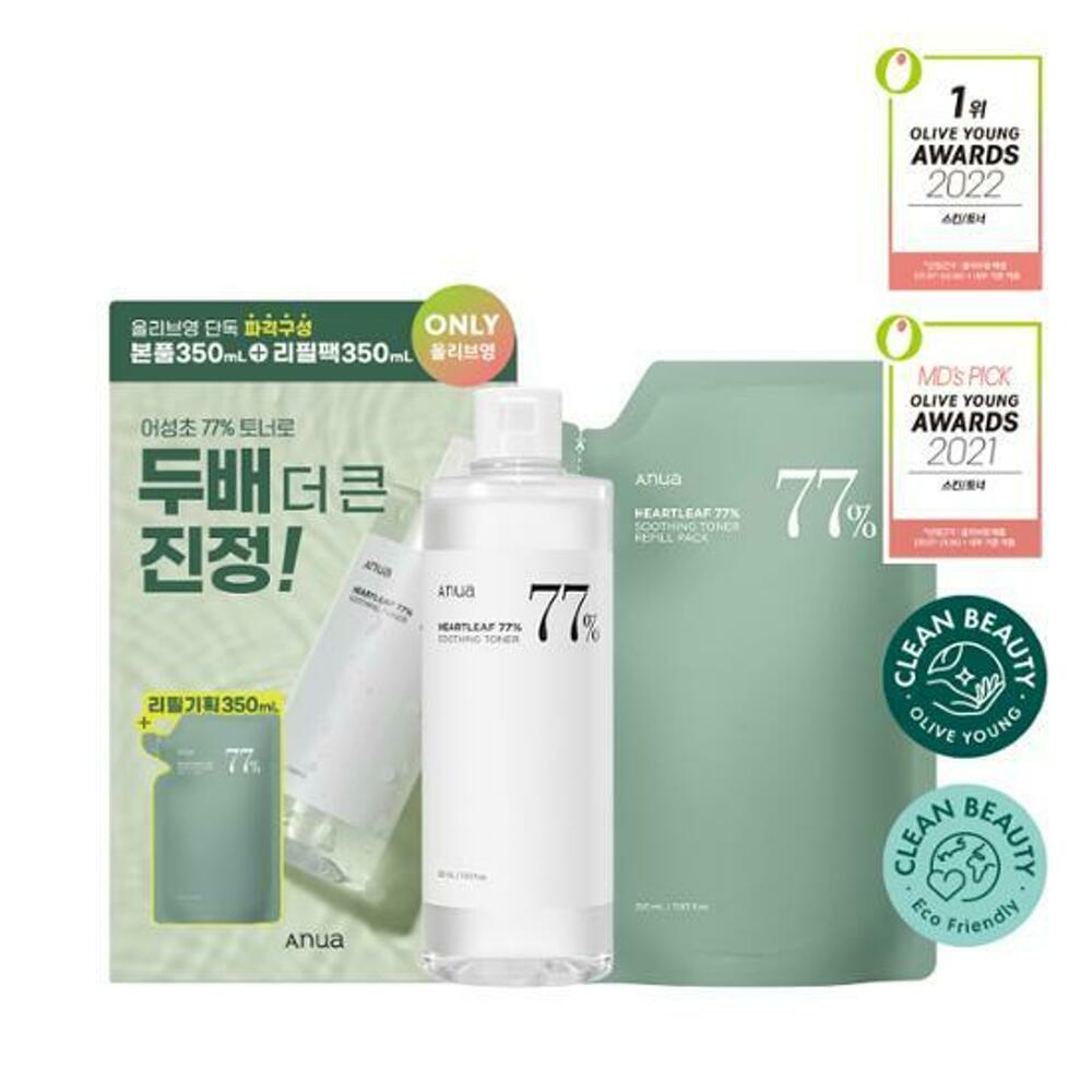 Anua Heartleaf 77% Soothing Toner 350mL Special Set (+350mL Refill)