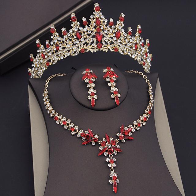 Vintage Crystal Tiaras Bridal Jewelry Sets for Women Prom Wedding Earring Necklace Set Bride Crown Jewelry Sets