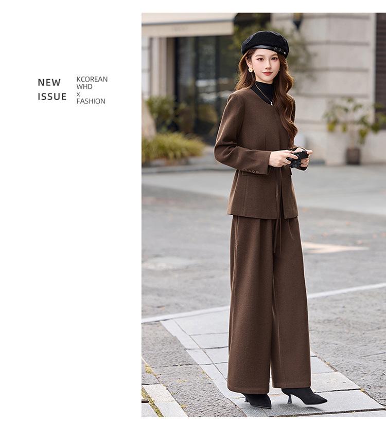 Women's Wool Suit Set: 2026 Spring Collection - Fashionable Temperament Casual Jacket & Wide-Leg Pants with Belt