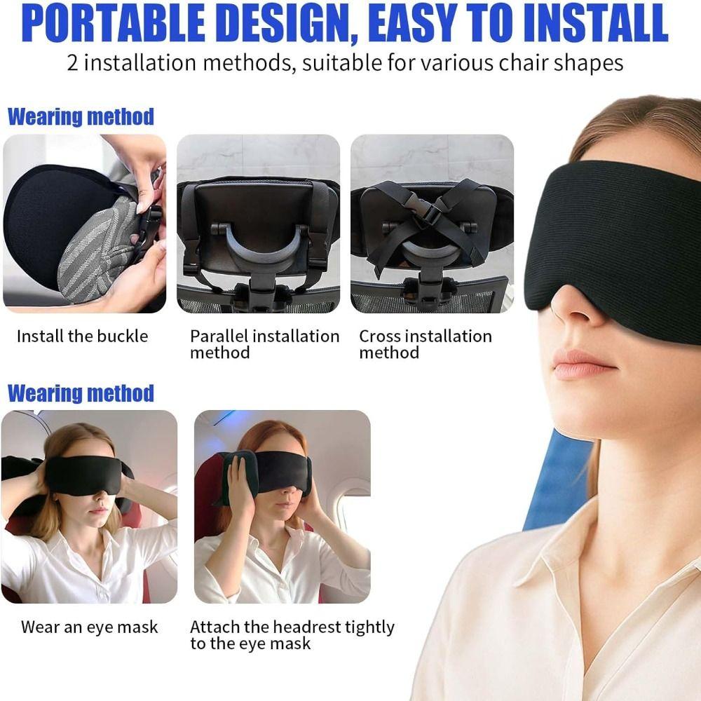 Blackout Head Strap with Eye Mask Soft Travel Pillow for Airplanes 3D Sleep Eye Mask  Long Flight