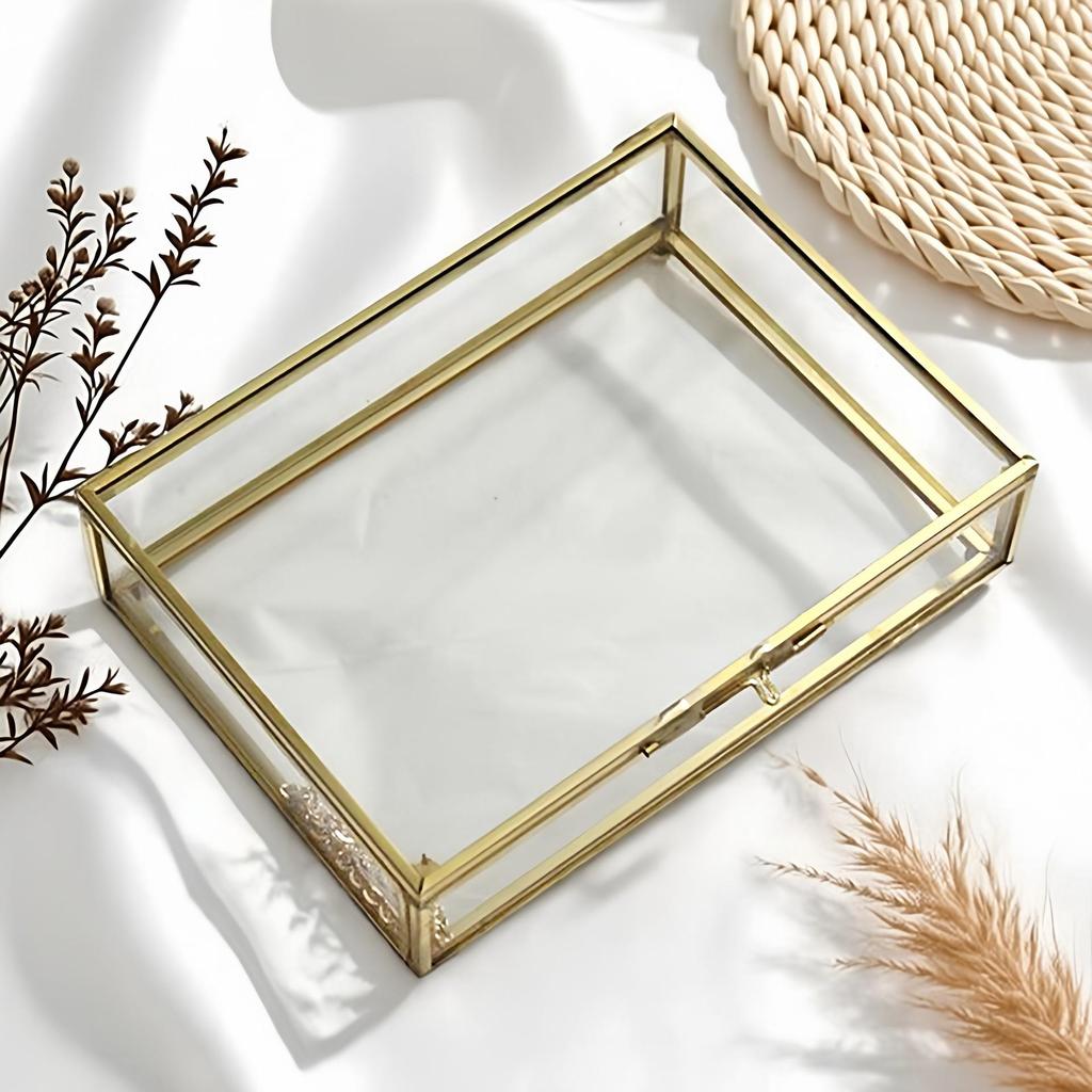 Elegant European Glass Jewelry and Cosmetics Organizer with Flip Lid