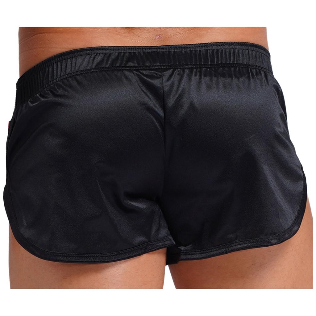 Pánské saténové boxerky s rozparkem na boku, vestavěným váčkem, elastickým pasem, domácí oblečení, pyžamové domácí šortky
