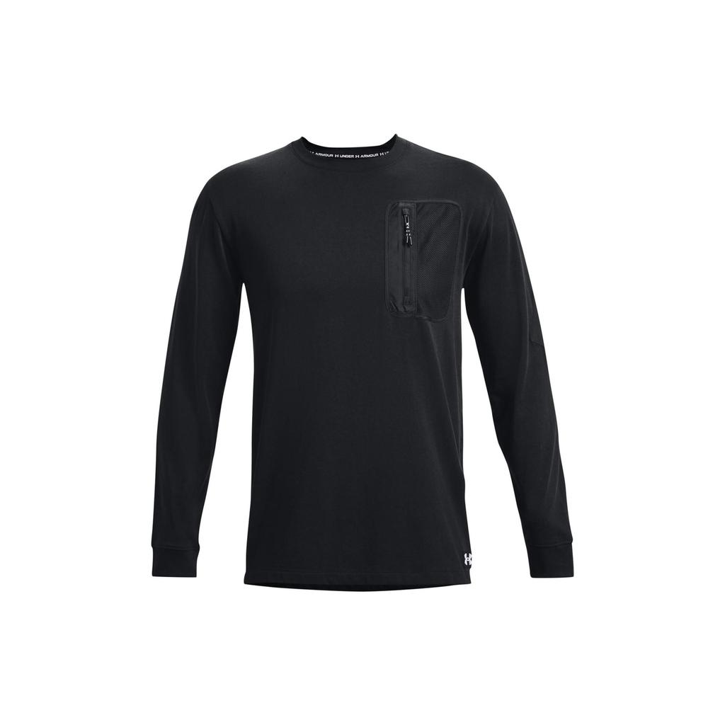 Under Armour Solid Color Crew Neck Pullover Printed Shoulder T-Shirt Men T-Shirts Black 1373876-001